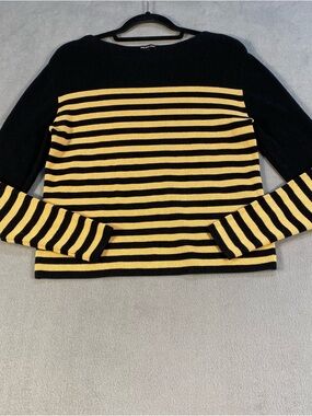 Who What Wear women’s Black & Yellow Striped long sleeve knit sweater, size M